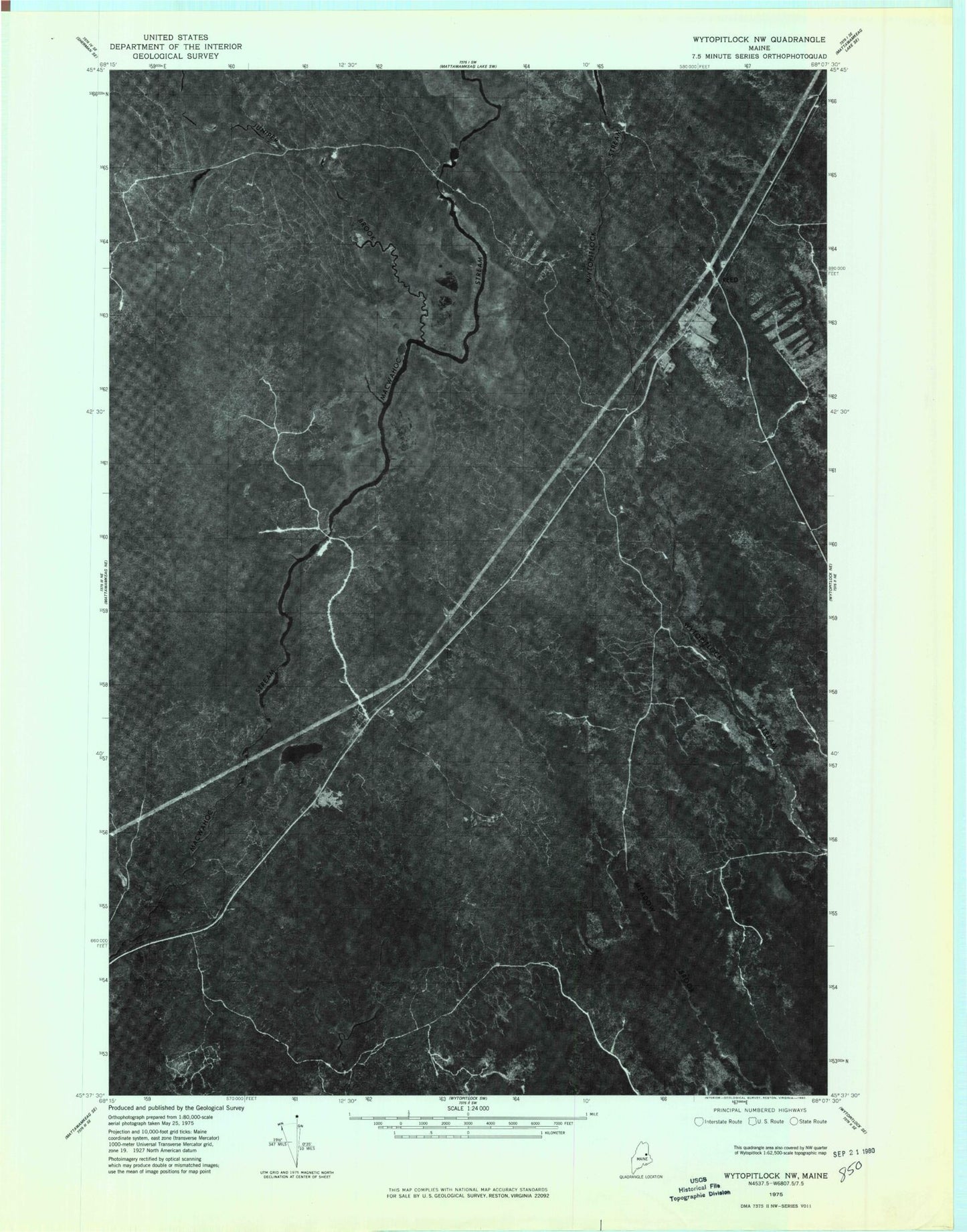Classic USGS Reed Pond Maine 7.5'x7.5' Topo Map Image