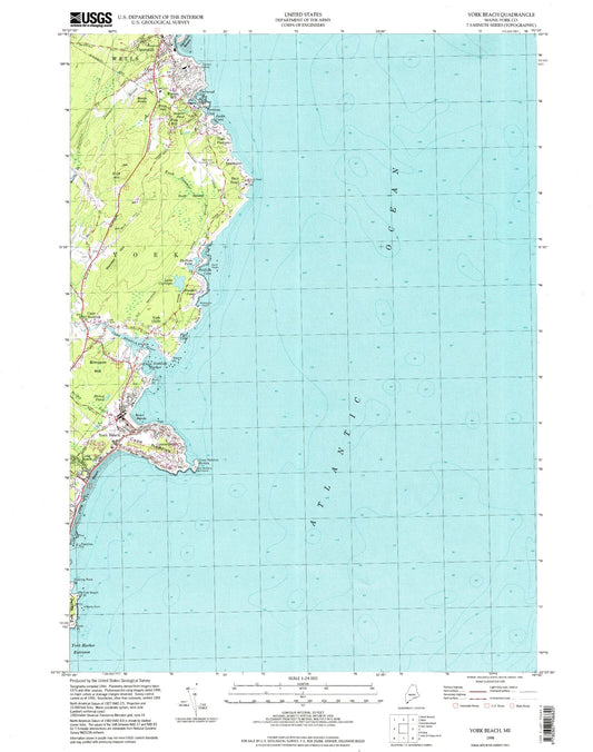 Classic USGS York Beach Maine 7.5'x7.5' Topo Map Image