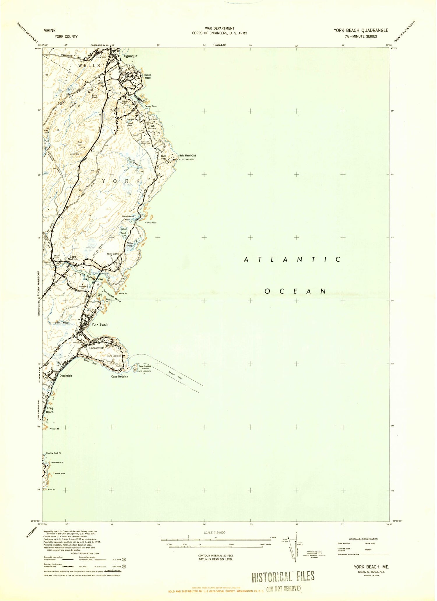 Classic USGS York Beach Maine 7.5'x7.5' Topo Map Image