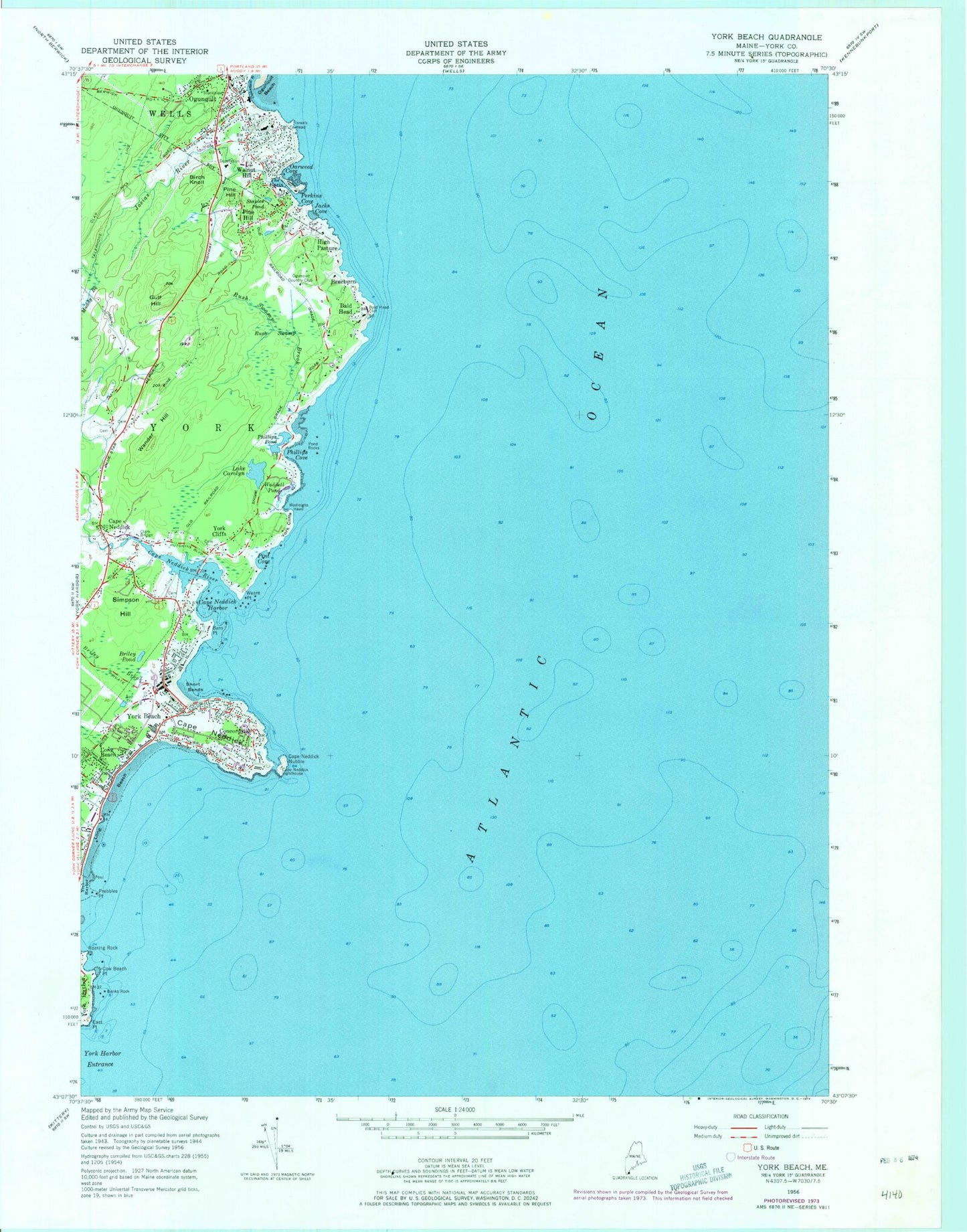 Classic USGS York Beach Maine 7.5'x7.5' Topo Map Image