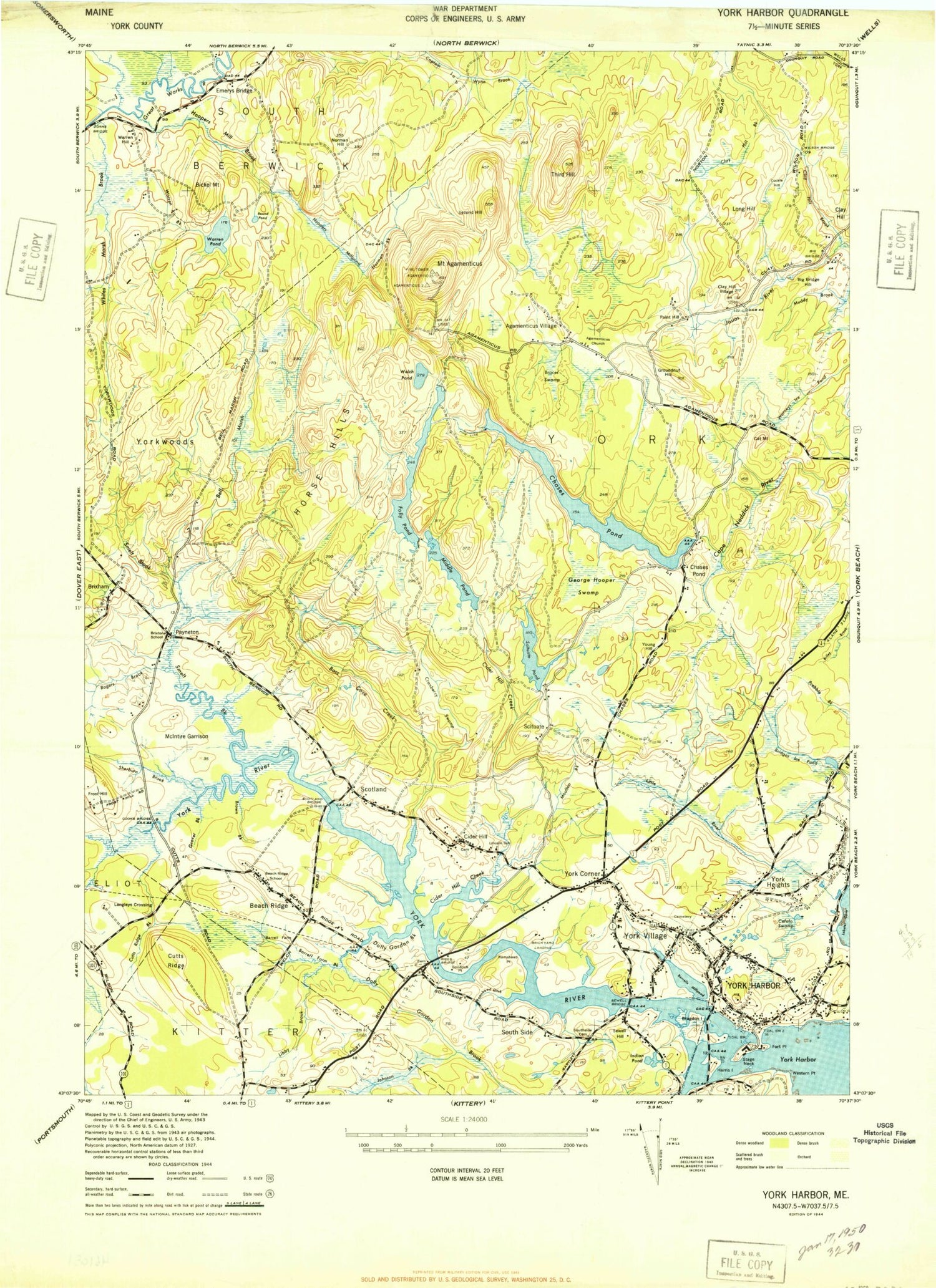 Classic USGS York Harbor Maine 7.5'x7.5' Topo Map Image