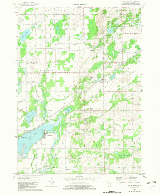 Classic USGS Adams Park Michigan 7.5'x7.5' Topo Map Image
