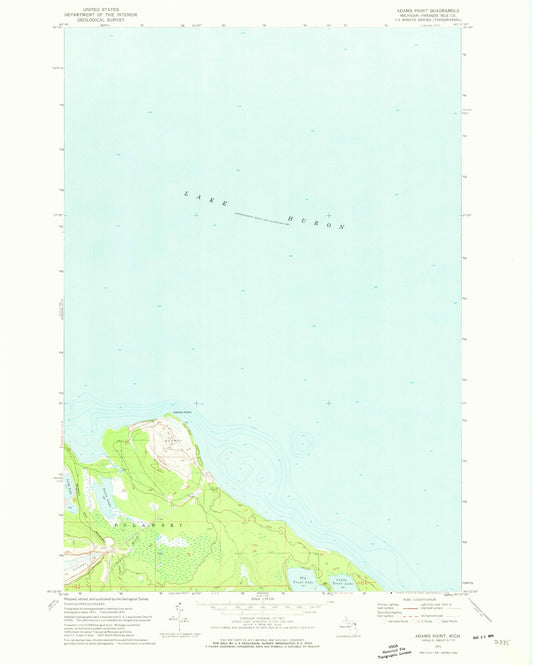 Classic USGS Adams Point Michigan 7.5'x7.5' Topo Map Image