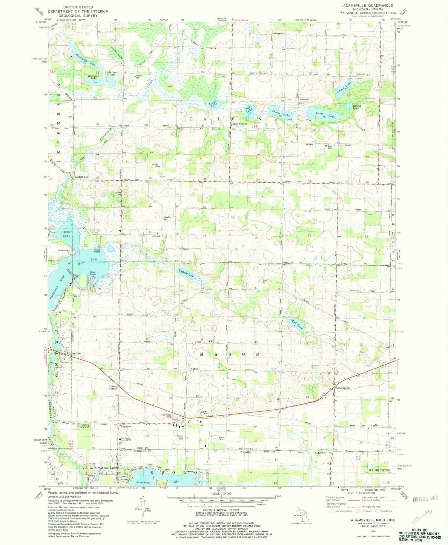 Classic USGS Adamsville Michigan 7.5'x7.5' Topo Map Image
