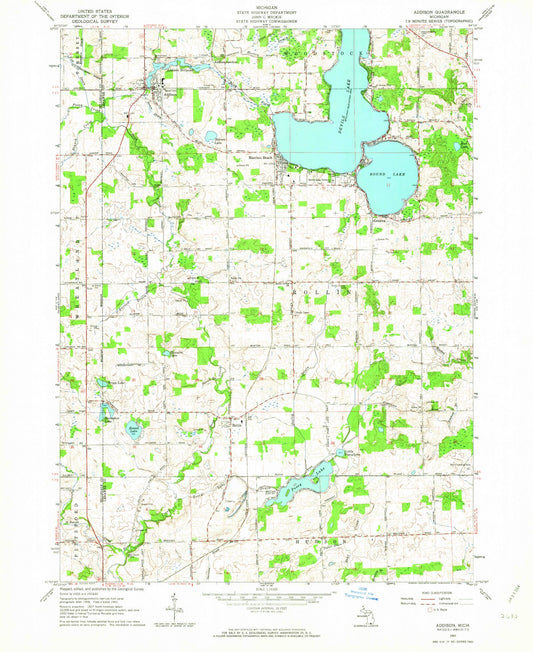 Classic USGS Addison Michigan 7.5'x7.5' Topo Map Image