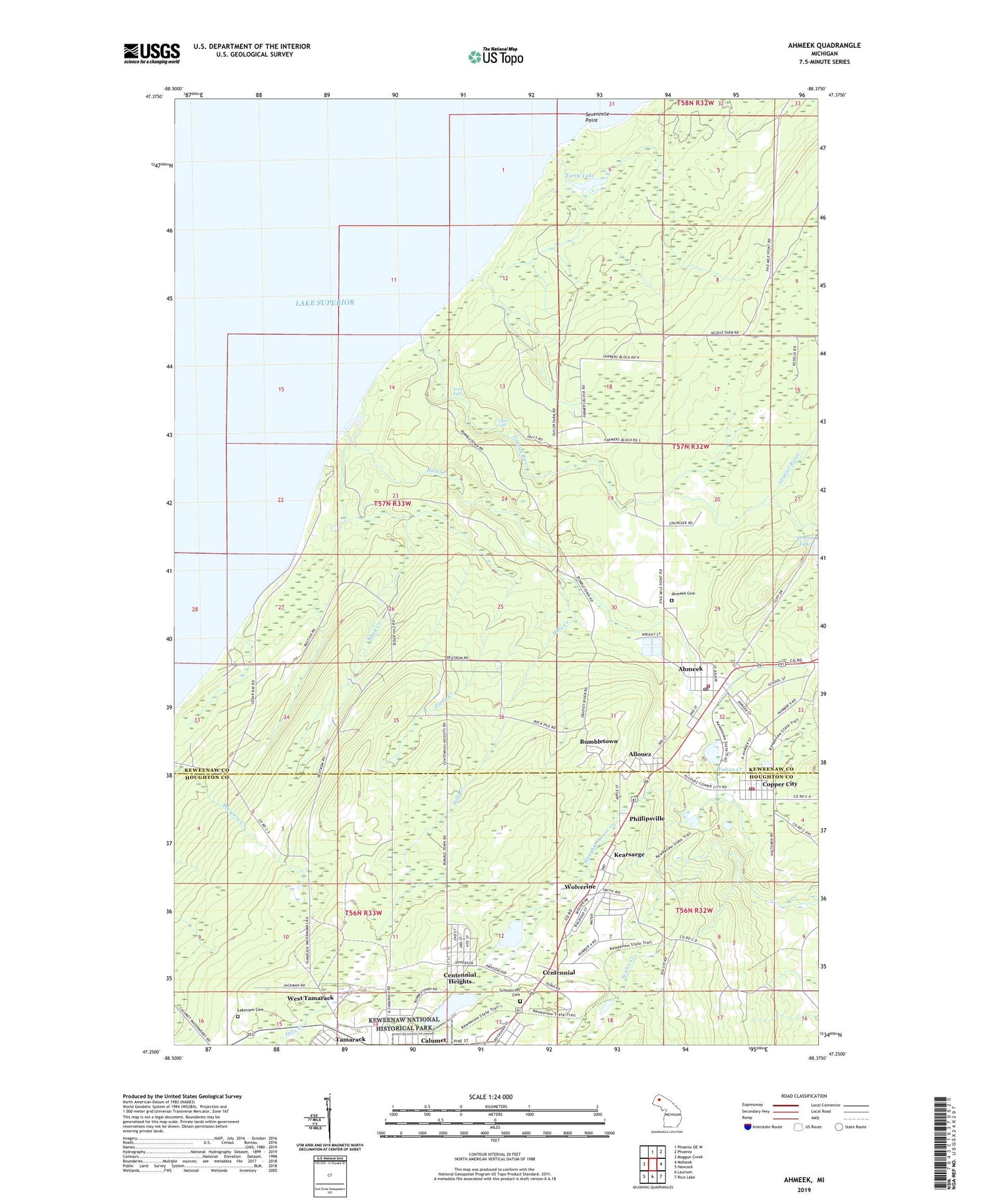 Ahmeek Michigan US Topo Map Image