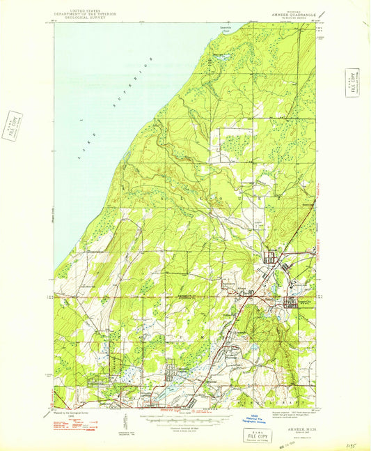 Classic USGS Ahmeek Michigan 7.5'x7.5' Topo Map Image