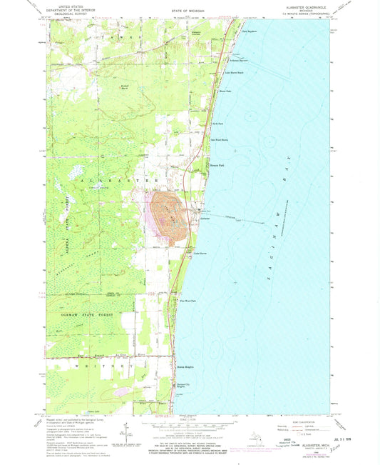 Classic USGS Alabaster Michigan 7.5'x7.5' Topo Map Image