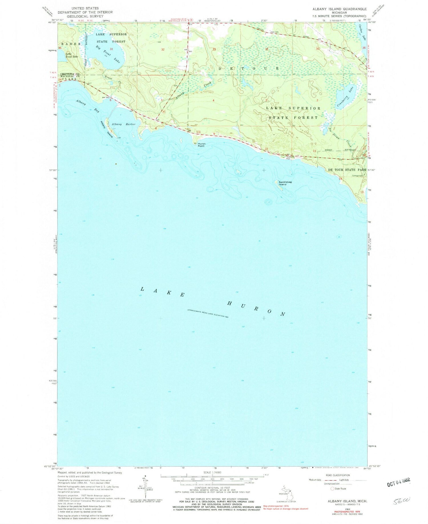 Classic USGS Albany Island Michigan 7.5'x7.5' Topo Map Image