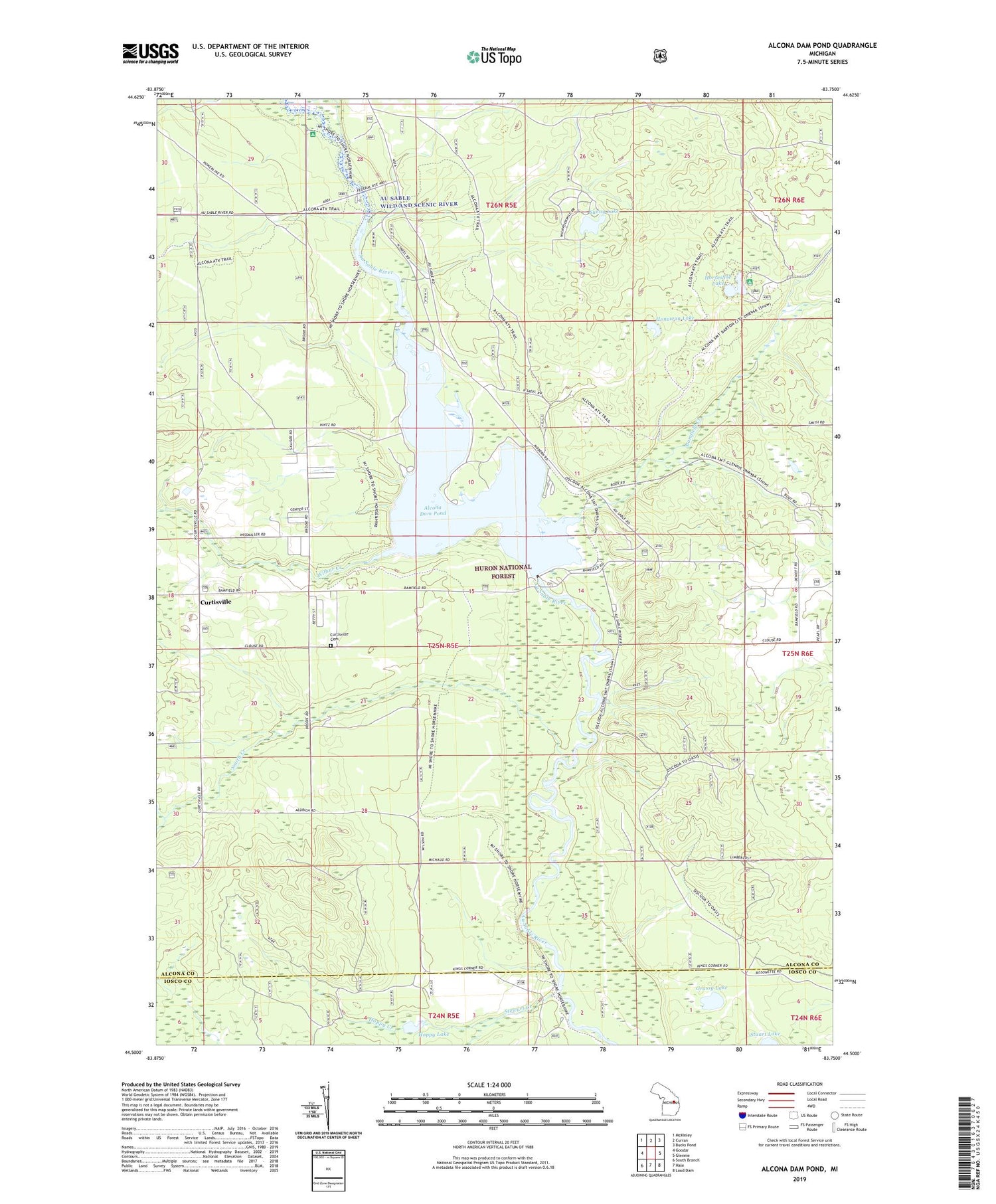 Alcona Dam Pond Michigan US Topo Map Image