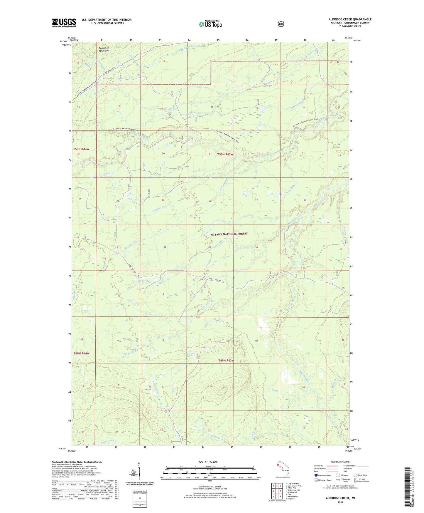 Aldridge Creek Michigan US Topo Map Image