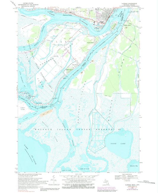 Classic USGS Algonac Michigan 7.5'x7.5' Topo Map Image