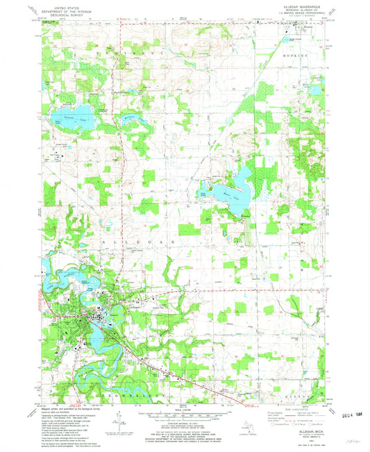 Classic USGS Allegan Michigan 7.5'x7.5' Topo Map Image