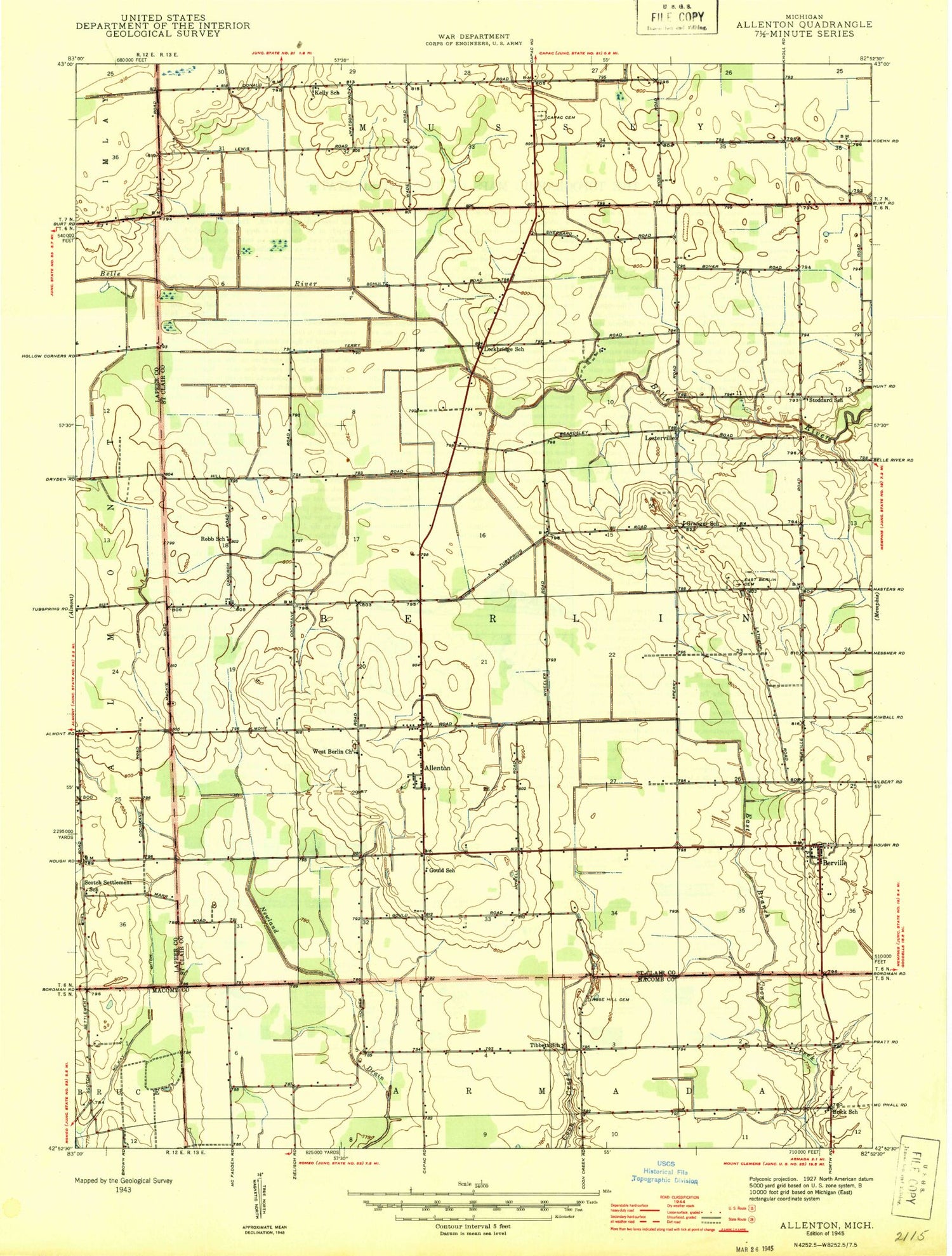 Classic USGS Allenton Michigan 7.5'x7.5' Topo Map Image