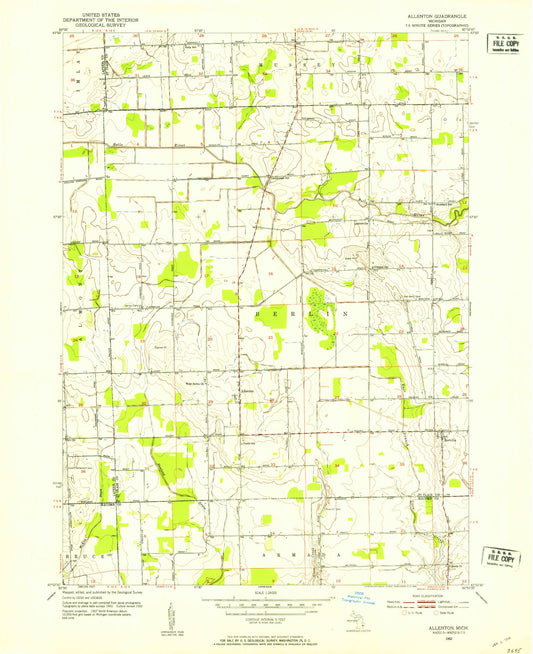 Classic USGS Allenton Michigan 7.5'x7.5' Topo Map Image