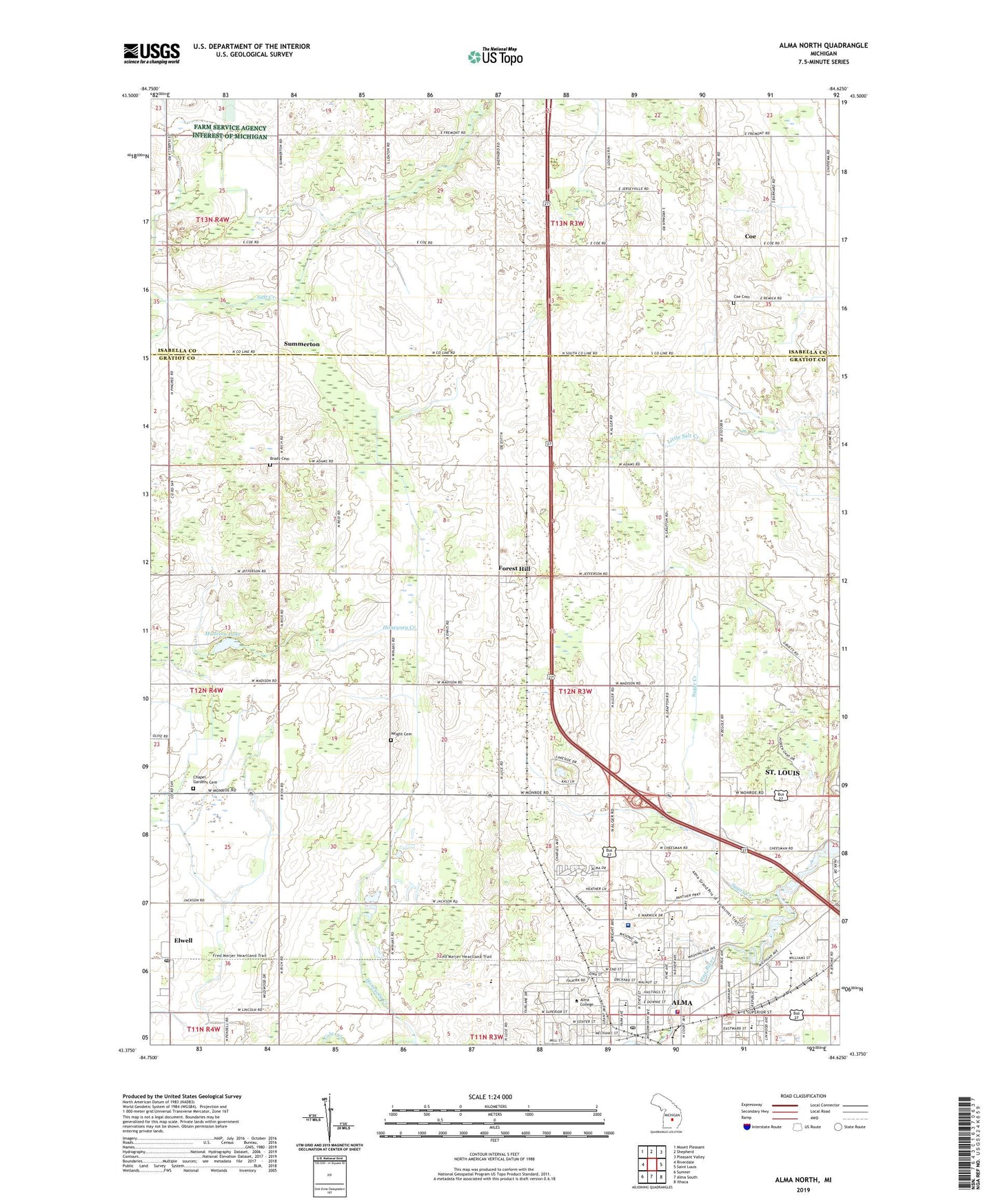 Alma North Michigan US Topo Map Image