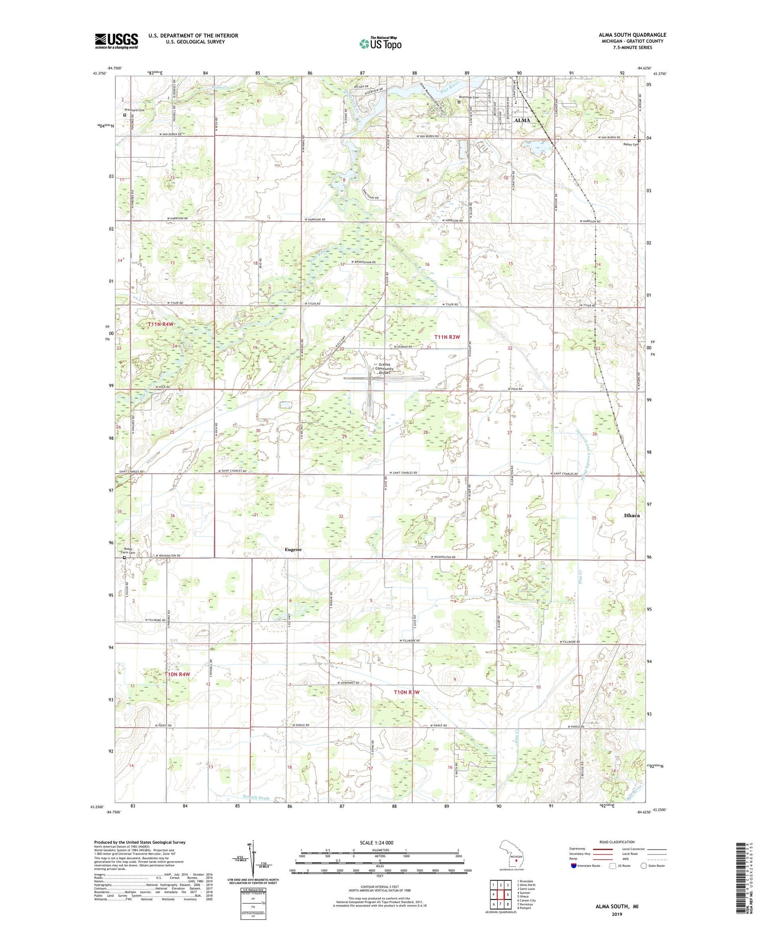 Alma South Michigan US Topo Map Image