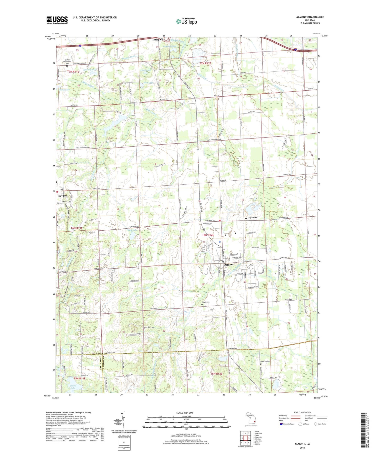 Almont Michigan US Topo Map Image