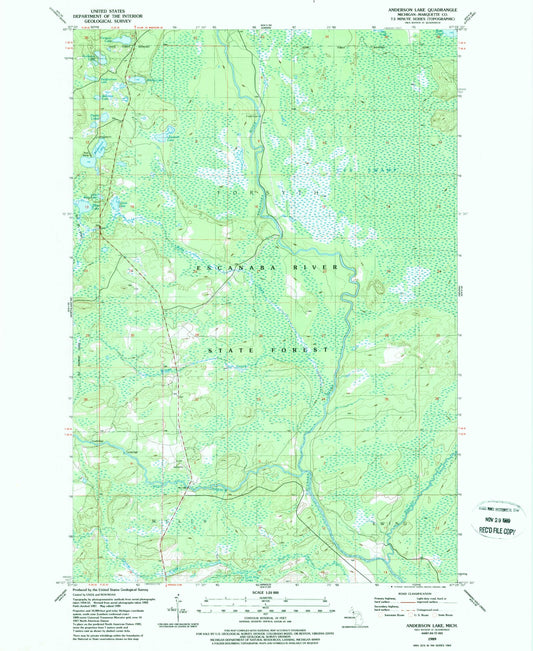 Classic USGS Anderson Lake Michigan 7.5'x7.5' Topo Map Image