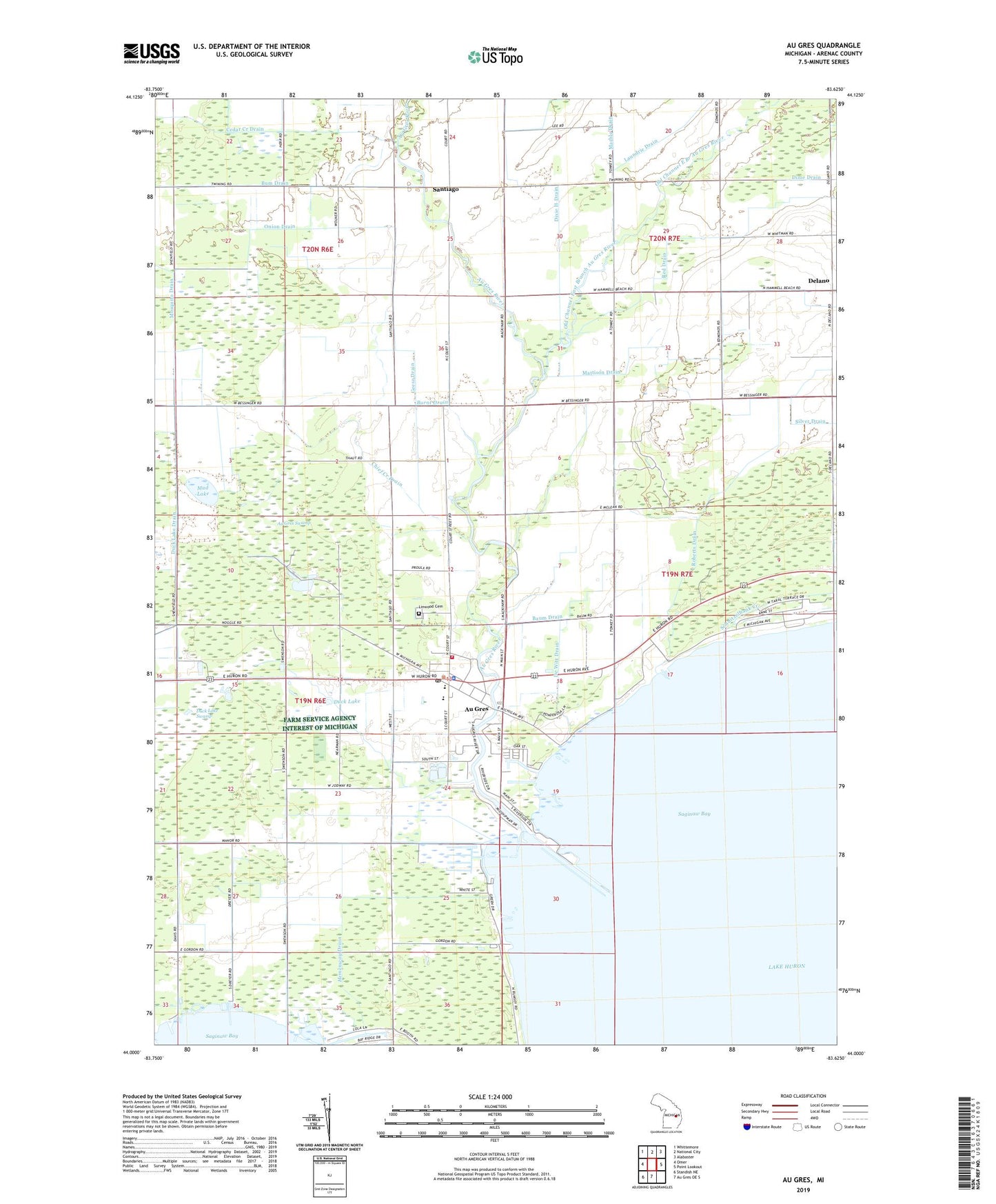 Au Gres Michigan US Topo Map Image