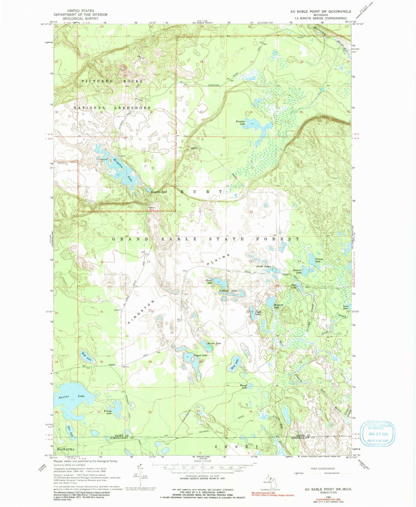 Classic USGS Au Sable Point SW Michigan 7.5'x7.5' Topo Map Image