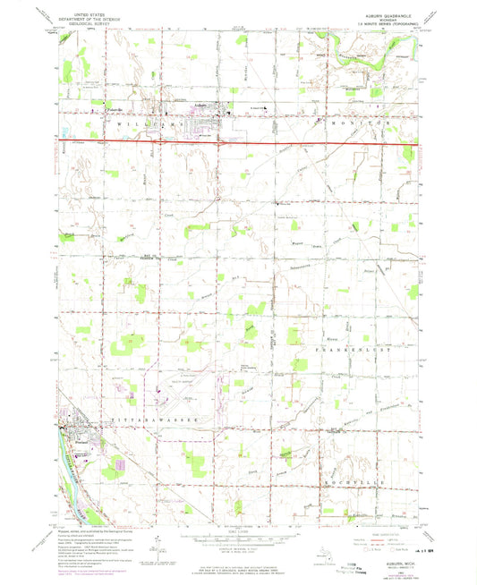Classic USGS Auburn Michigan 7.5'x7.5' Topo Map Image