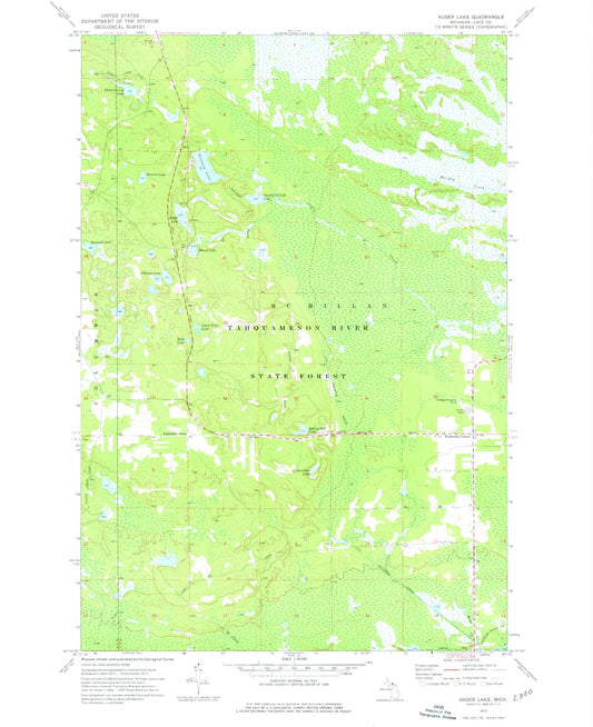 Classic USGS Auger Lake Michigan 7.5'x7.5' Topo Map Image