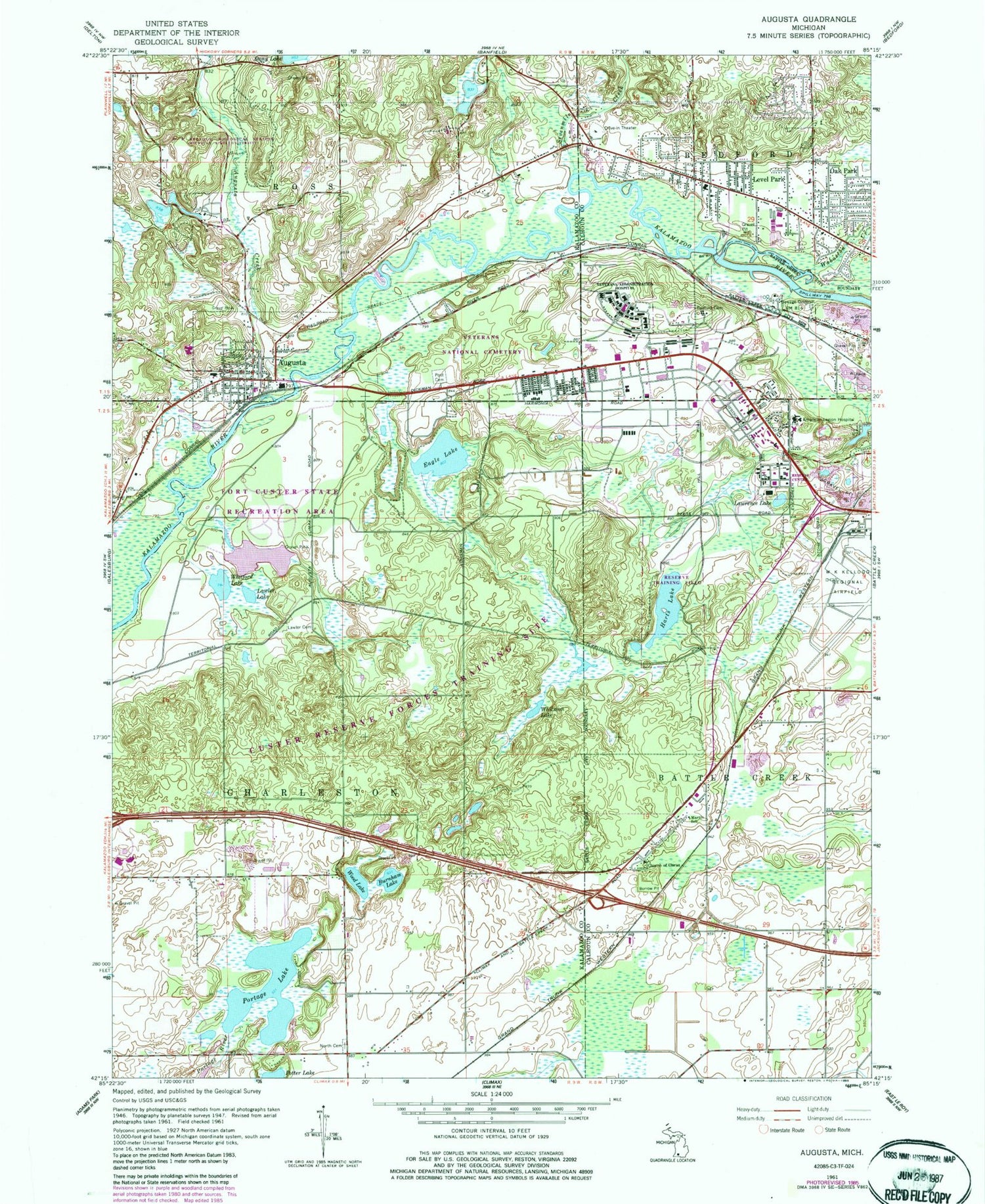 Classic USGS Augusta Michigan 7.5'x7.5' Topo Map Image