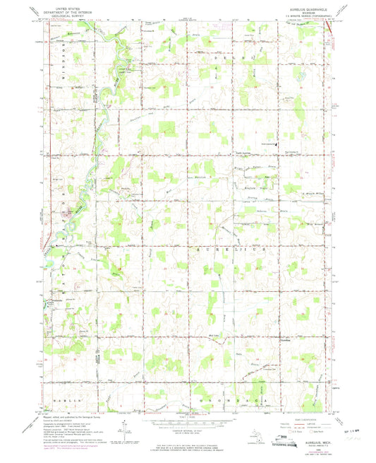 Classic USGS Aurelius Michigan 7.5'x7.5' Topo Map Image