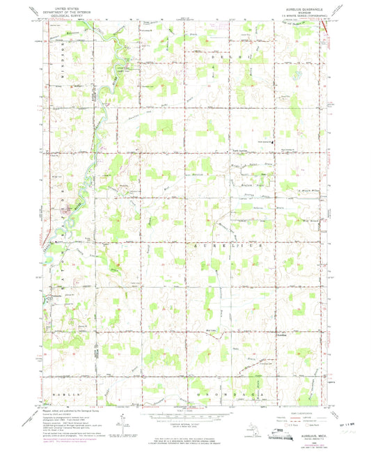 Classic USGS Aurelius Michigan 7.5'x7.5' Topo Map Image