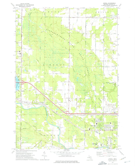 Classic USGS Averill Michigan 7.5'x7.5' Topo Map Image