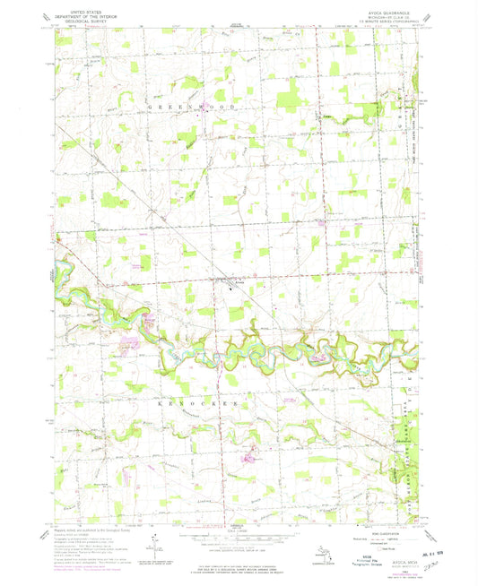 Classic USGS Avoca Michigan 7.5'x7.5' Topo Map Image