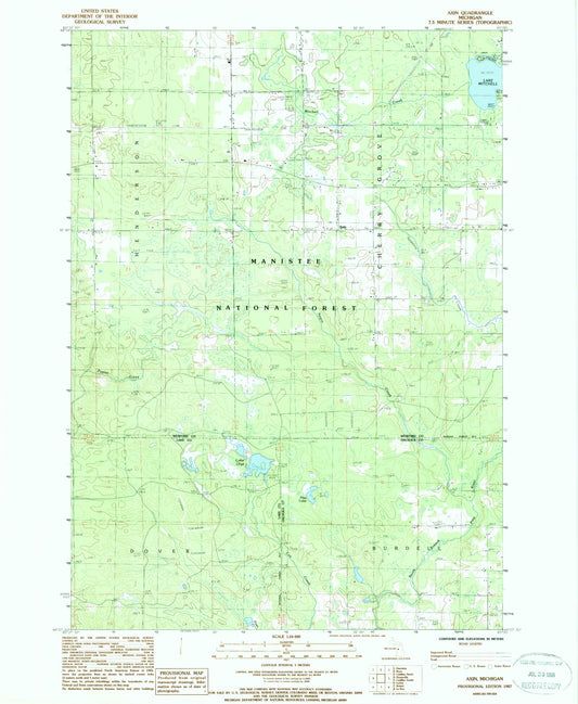 Classic USGS Axin Michigan 7.5'x7.5' Topo Map Image