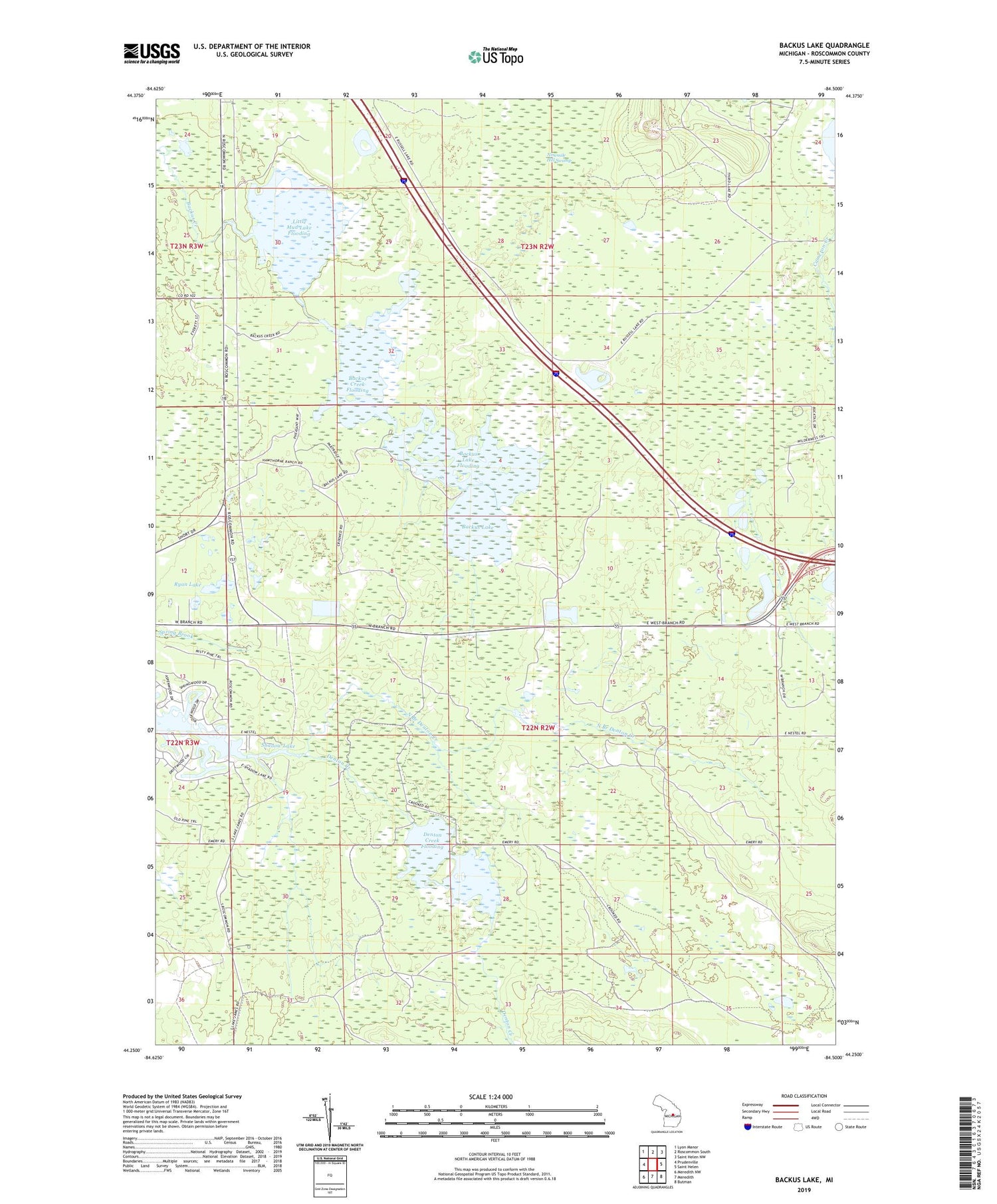 Backus Lake Michigan US Topo Map Image