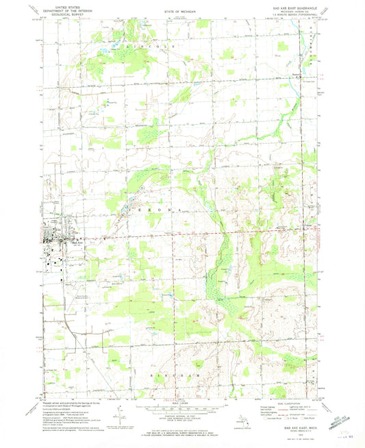 Classic USGS Bad Axe East Michigan 7.5'x7.5' Topo Map Image