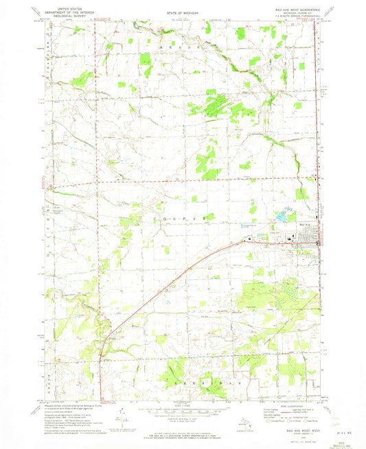 Classic USGS Bad Axe West Michigan 7.5'x7.5' Topo Map Image
