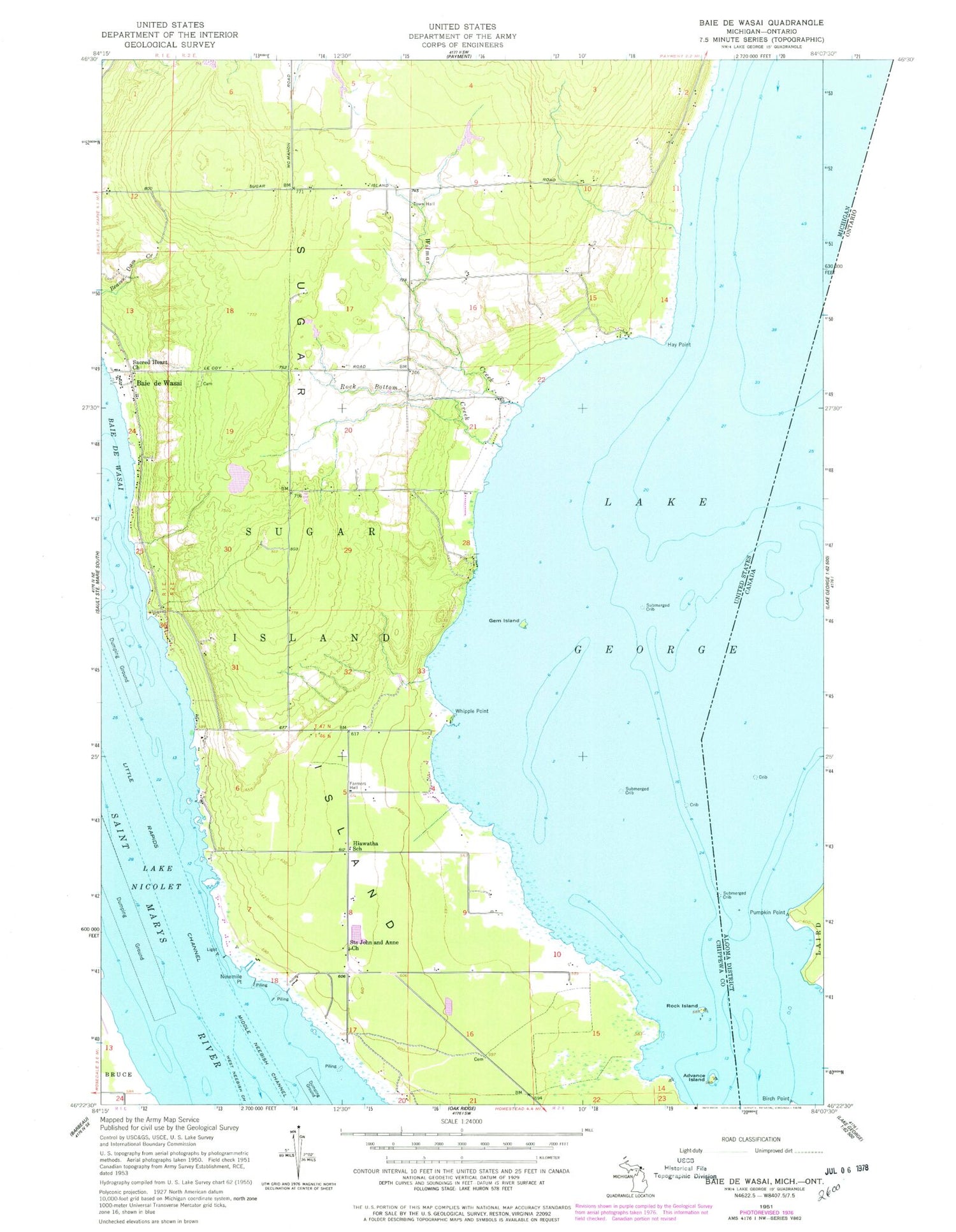 Classic USGS Baie de Wasai Michigan 7.5'x7.5' Topo Map Image