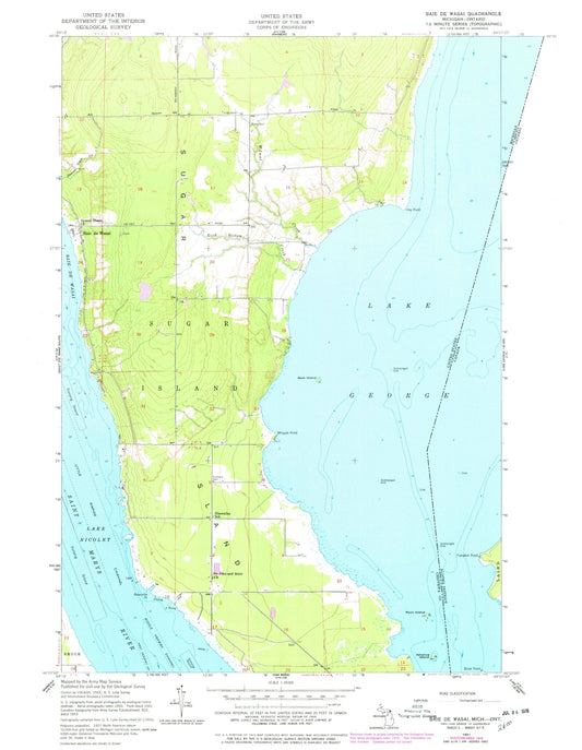 Classic USGS Baie de Wasai Michigan 7.5'x7.5' Topo Map Image