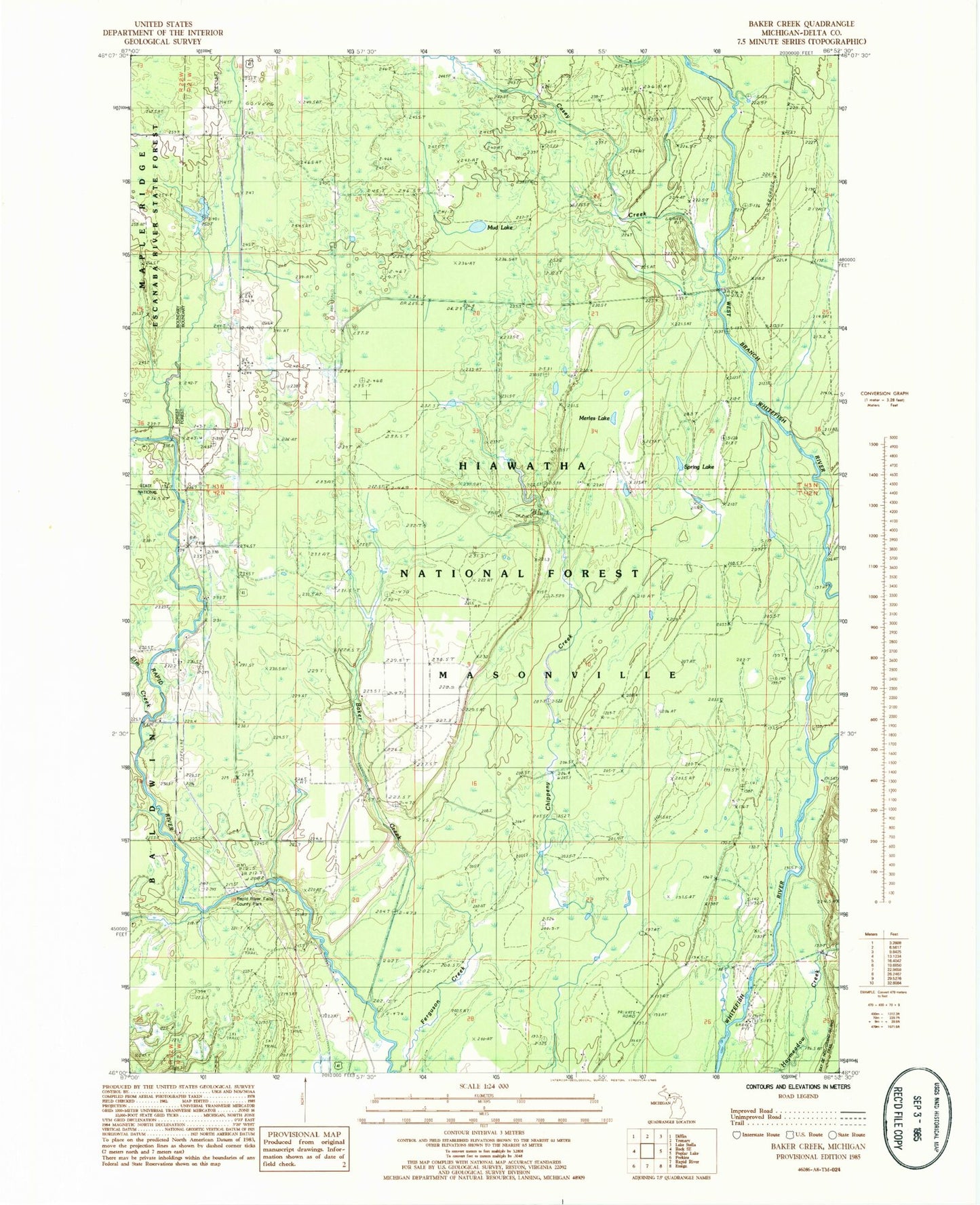 Classic USGS Baker Creek Michigan 7.5'x7.5' Topo Map Image