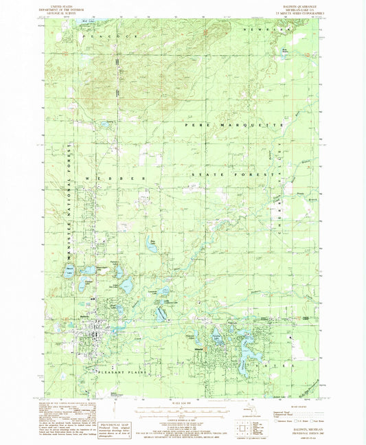 Classic USGS Baldwin Michigan 7.5'x7.5' Topo Map Image