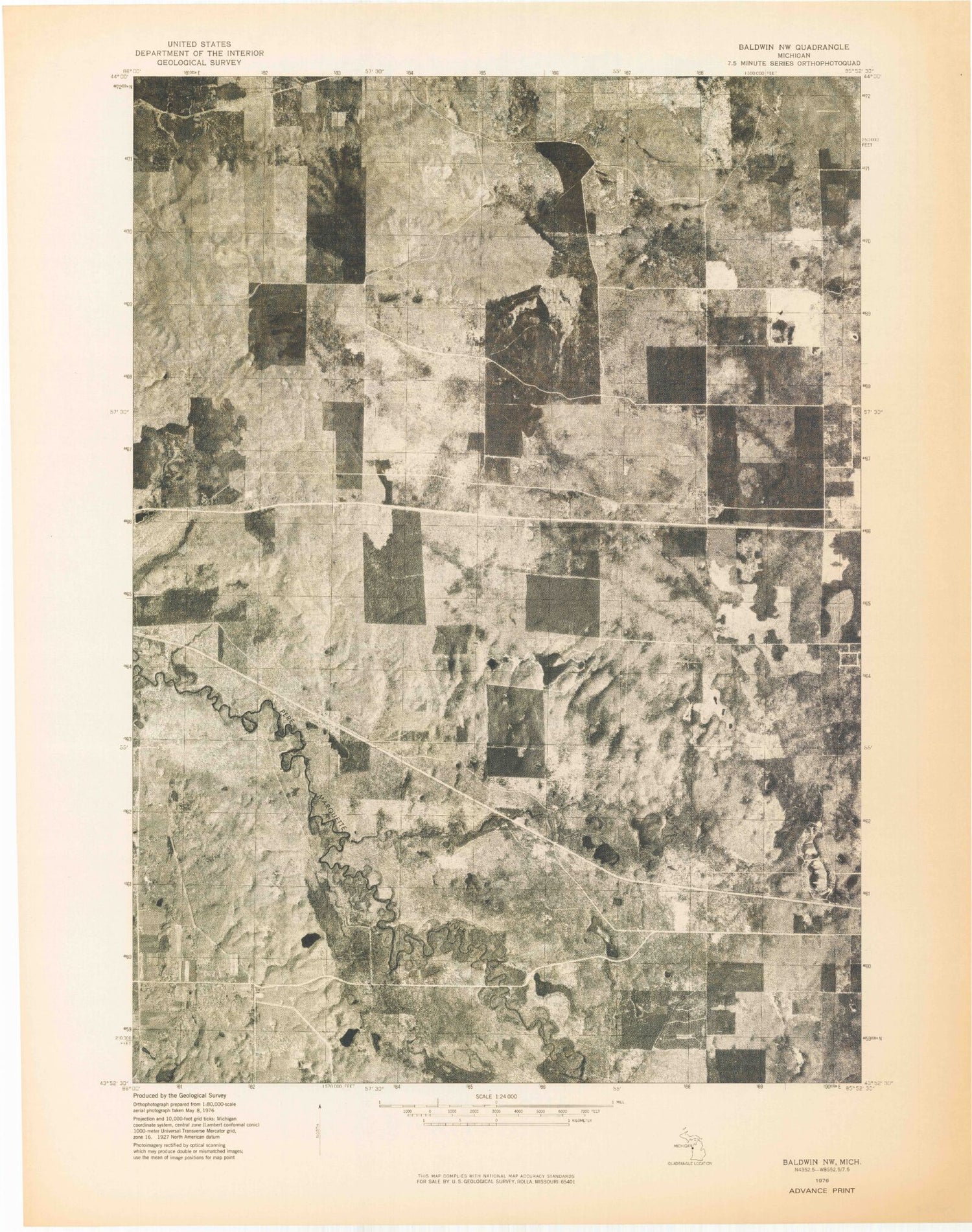 Classic USGS Townsend Lake Michigan 7.5'x7.5' Topo Map Image