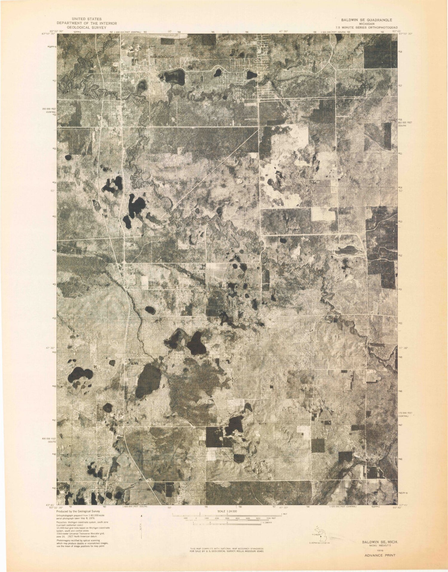 Classic USGS Marlborough Michigan 7.5'x7.5' Topo Map Image