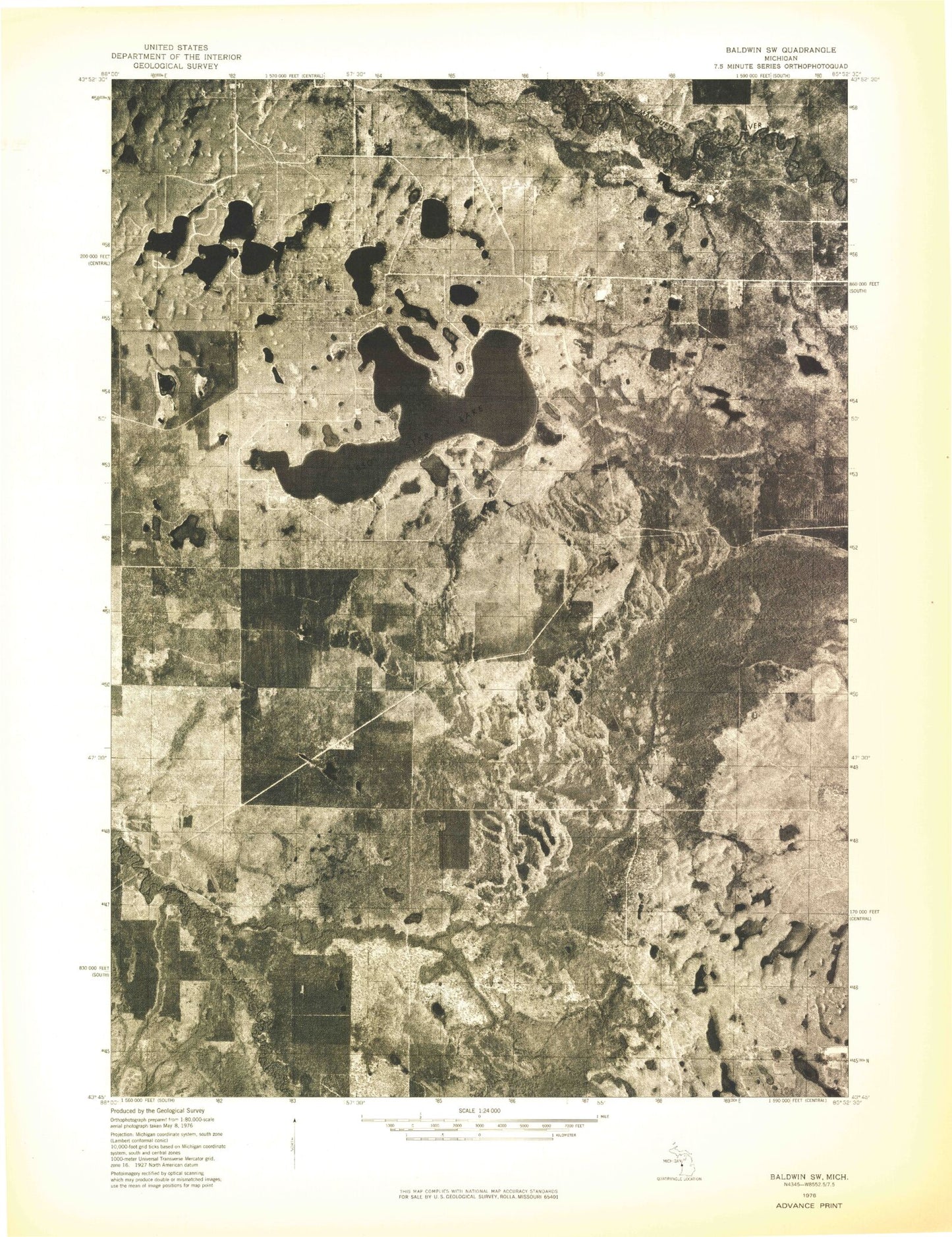 Classic USGS Big Star Lake Michigan 7.5'x7.5' Topo Map Image