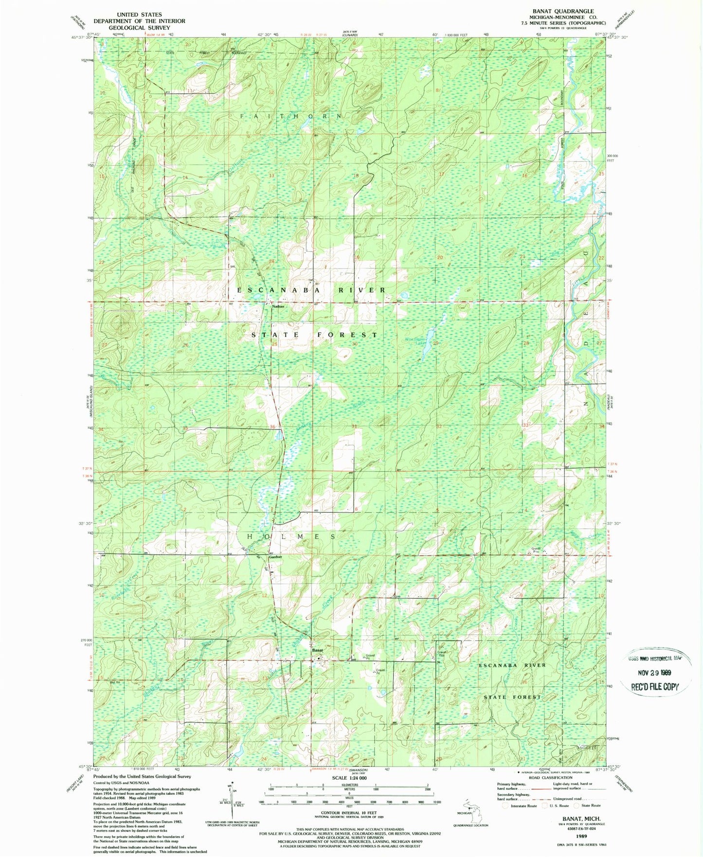 Classic USGS Banat Michigan 7.5'x7.5' Topo Map Image