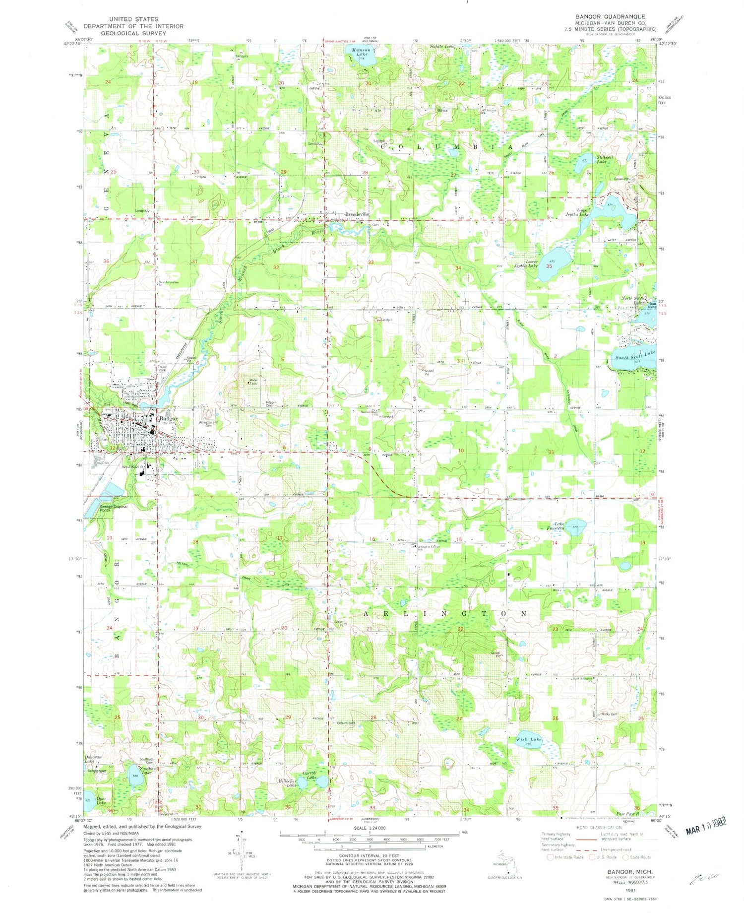 Classic USGS Bangor Michigan 7.5'x7.5' Topo Map Image