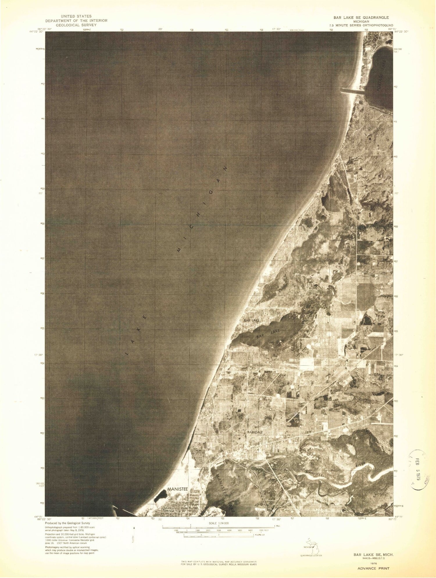 Classic USGS Parkdale Michigan 7.5'x7.5' Topo Map Image