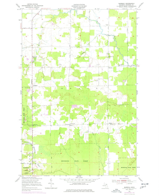 Classic USGS Barbeau Michigan 7.5'x7.5' Topo Map Image