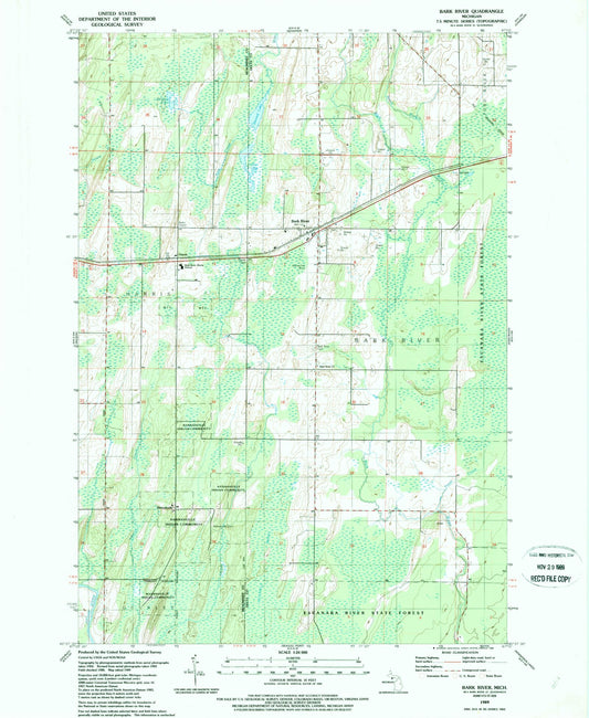 Classic USGS Bark River Michigan 7.5'x7.5' Topo Map Image