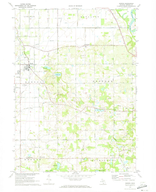 Classic USGS Baroda Michigan 7.5'x7.5' Topo Map Image