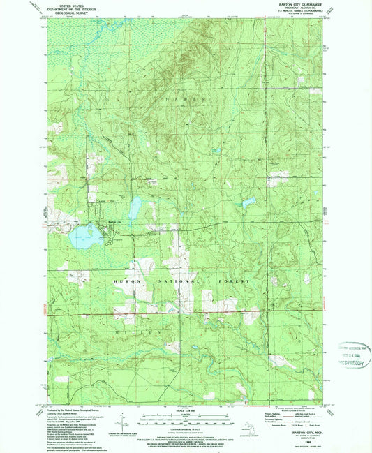 Classic USGS Barton City Michigan 7.5'x7.5' Topo Map Image